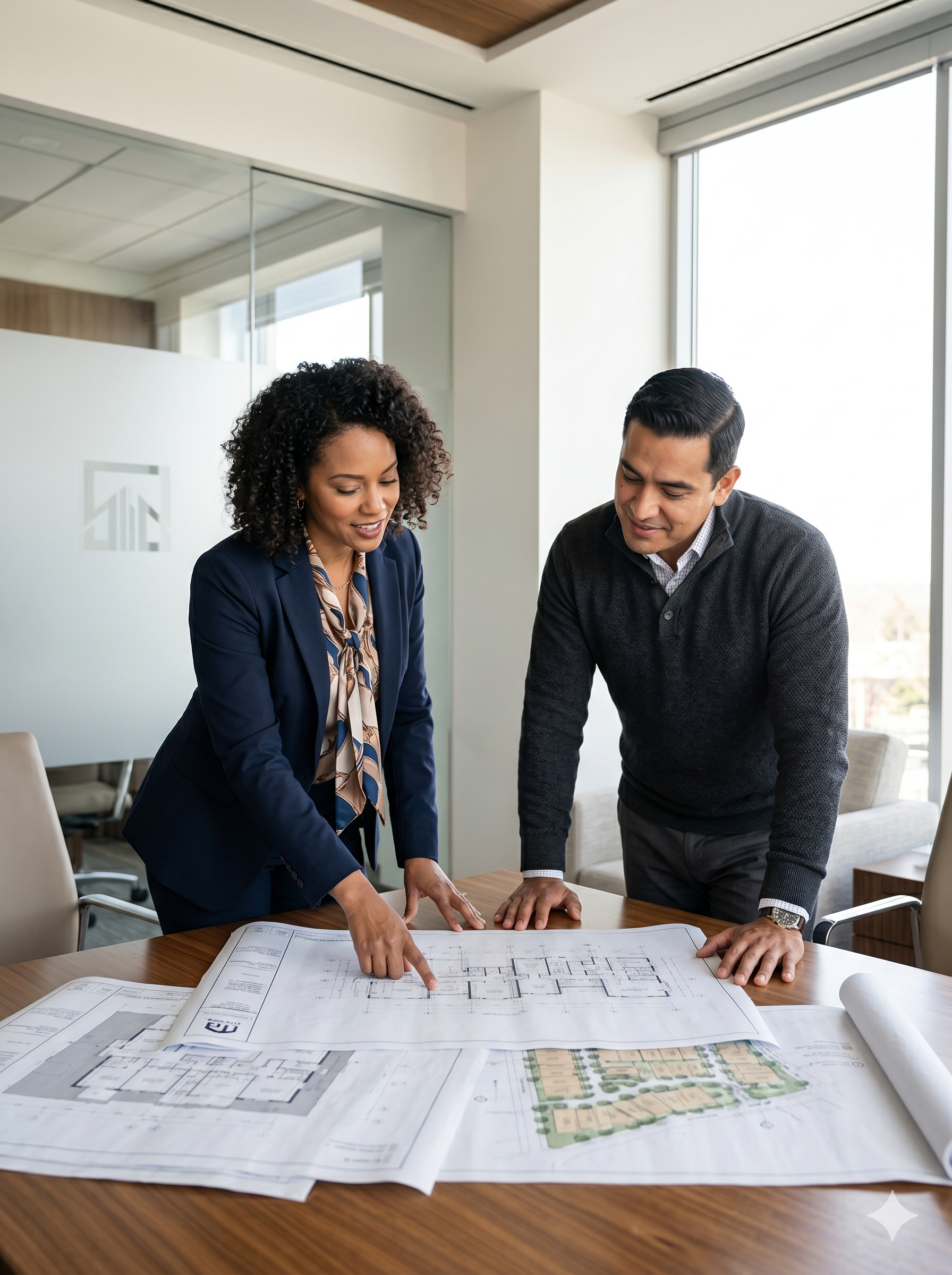 Deva Real Estate principals reviewing site plans